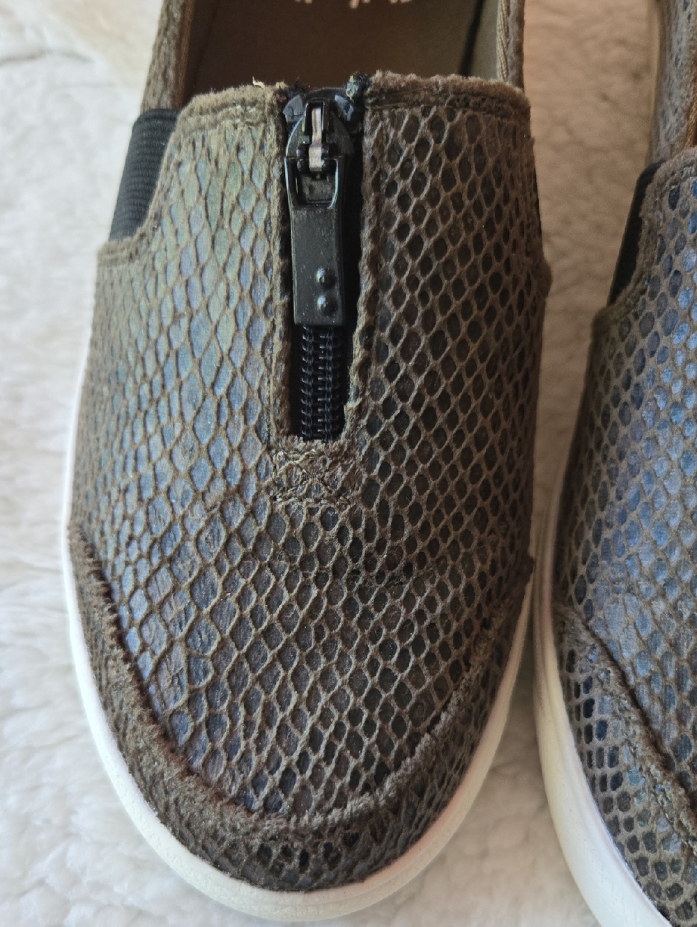 Ryka Olive-Tone Slip-On Sneakers with Front Zip - Picture 2 of 9
